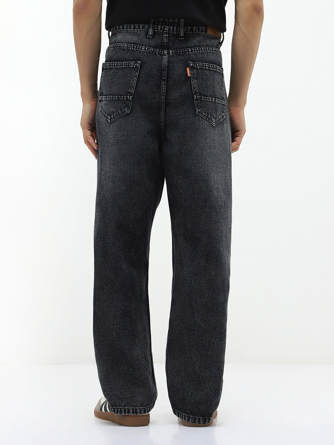 Men's Black Loose Baggy Fit Heavy Washed Jeans Non-Stretchable