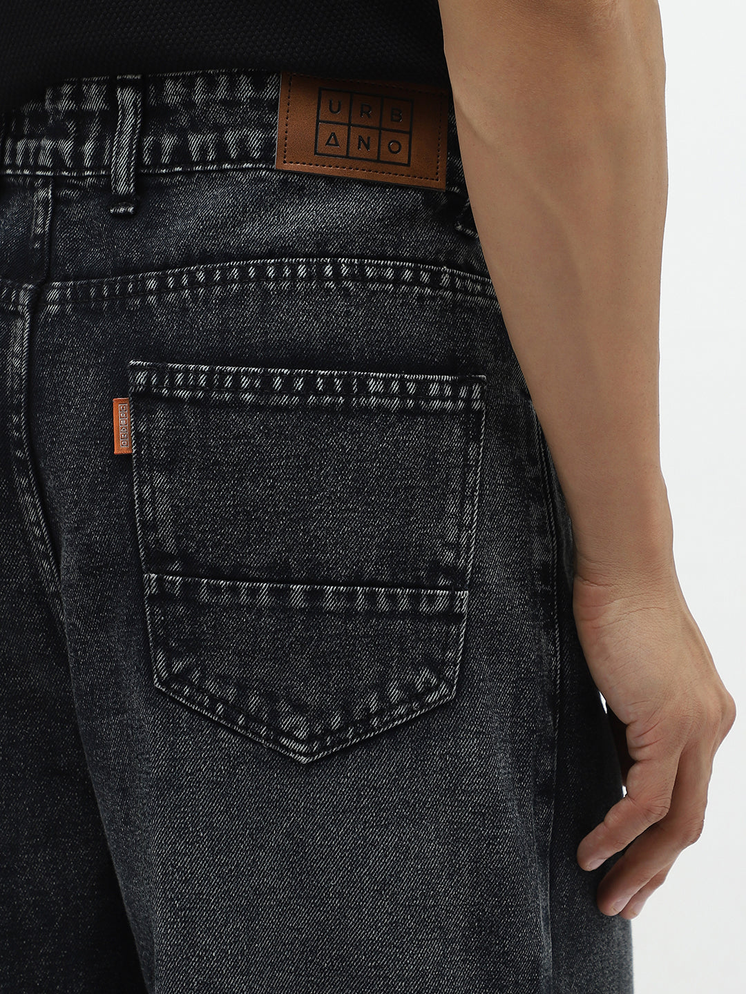 Men's Black Loose Baggy Fit Heavy Washed Jeans Non-Stretchable