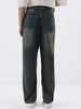 Men's Dark Blue Loose Baggy Fit Heavy Washed Jeans Non-Stretchable