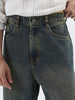 Men's Dark Blue Loose Baggy Fit Heavy Washed Jeans Non-Stretchable