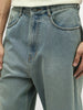 Men's Ice Blue Loose Baggy Fit Heavy Washed Jeans Non-Stretchable