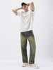 Men's Light Blue Loose Baggy Fit Heavy Washed Jeans Non-Stretchable