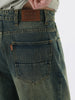 Men's Grey Loose Baggy Fit Heavy Washed Jeans Non-Stretchable