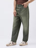 Men's Dark Grey Loose Baggy Fit Heavy Washed Jeans Non-Stretchable
