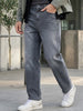 Men's Grey Loose Baggy Fit Washed Jeans Non-Stretchable
