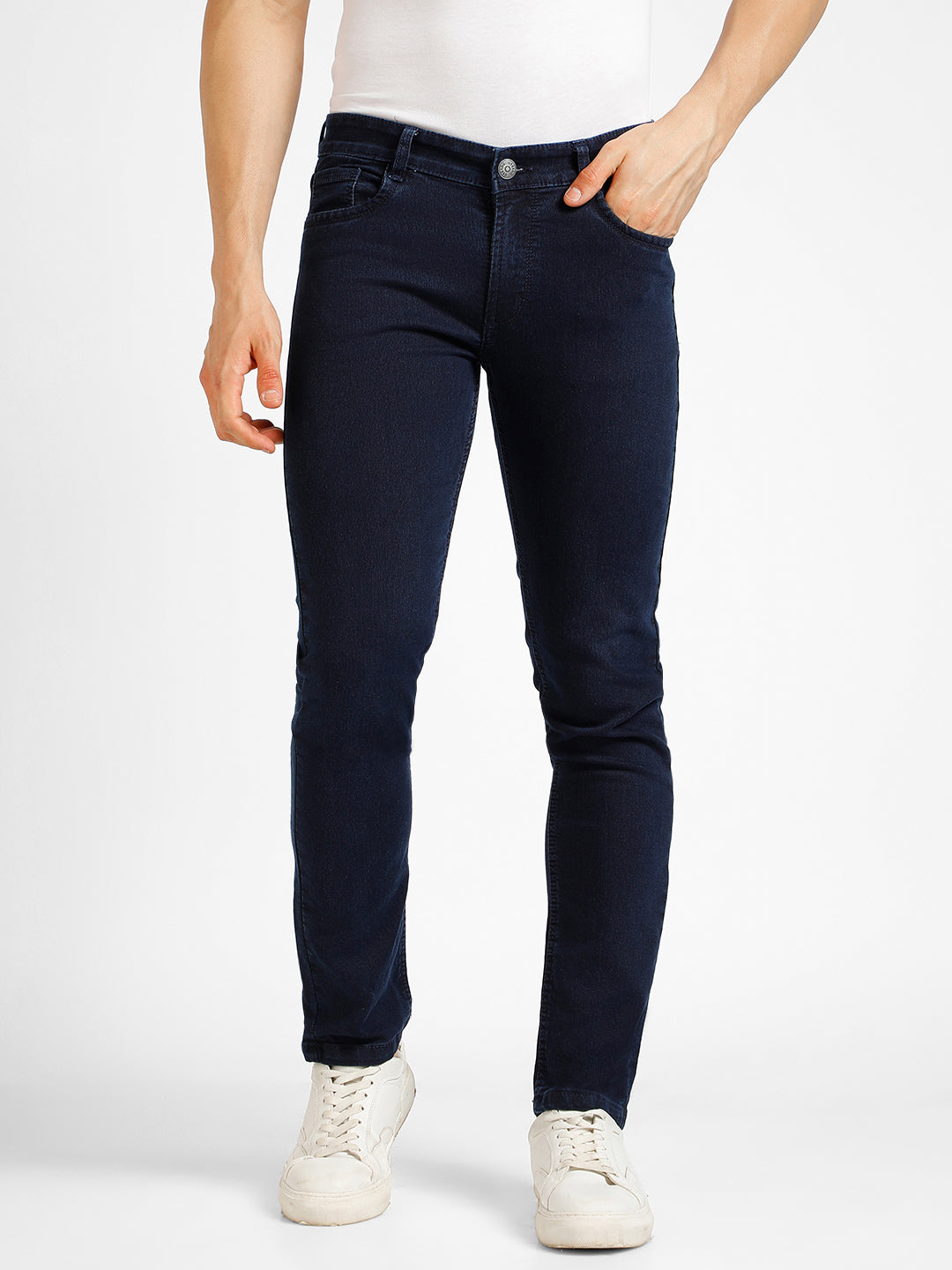 Men's Navy Blue Slim Fit Washed Jeans Stretchable