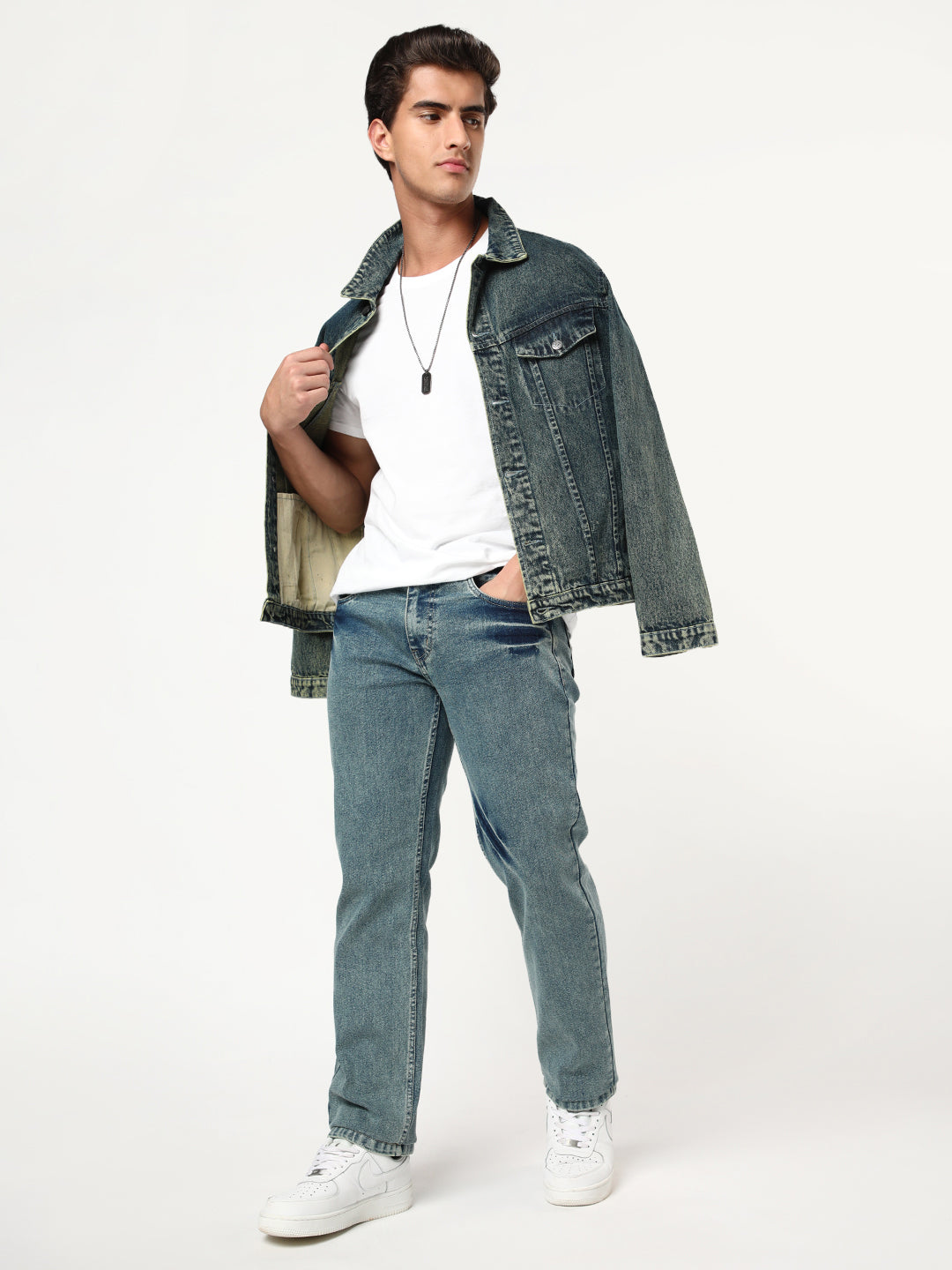 Men's Ice Blue Regular Fit Acid Washed Denim Jeans Stretchable