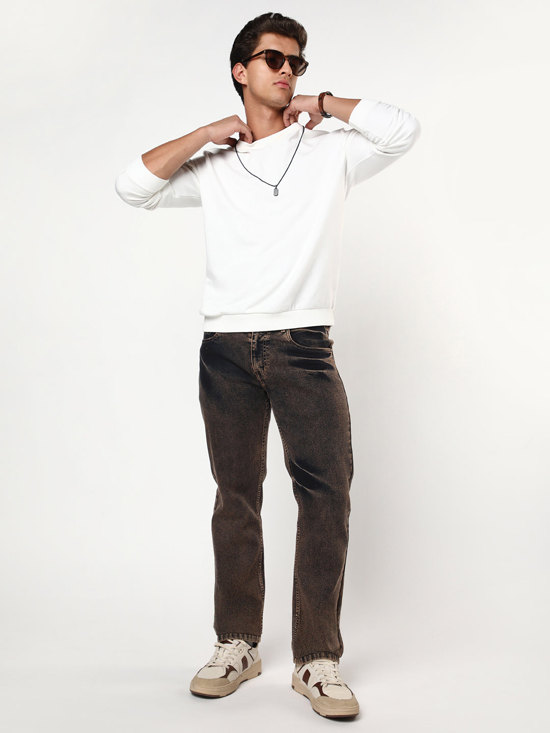 Men's Light Brown Regular Fit Acid Washed Denim Jeans Stretchable