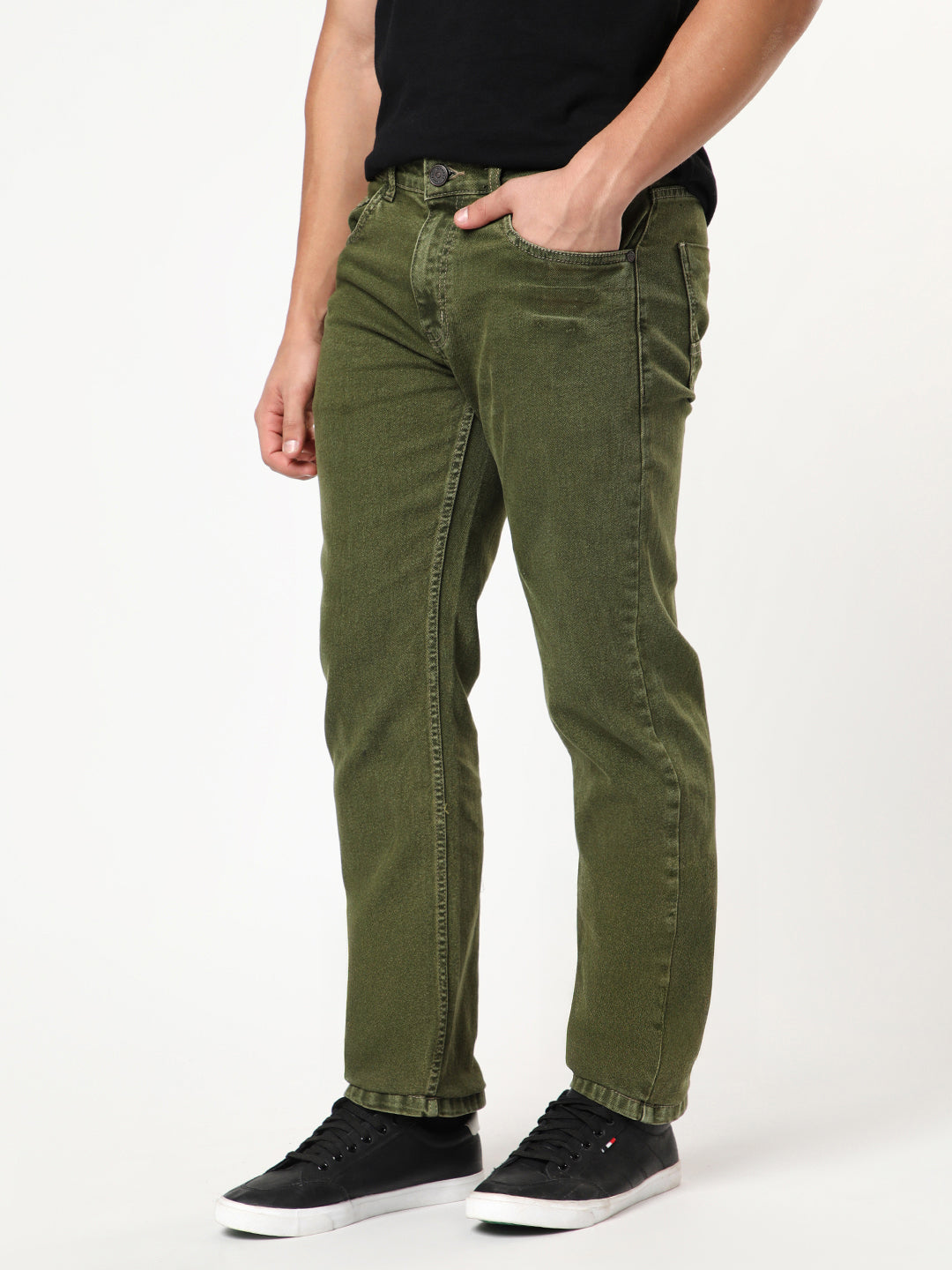 Men's Light Green Regular Fit Acid Washed Denim Jeans Stretchable