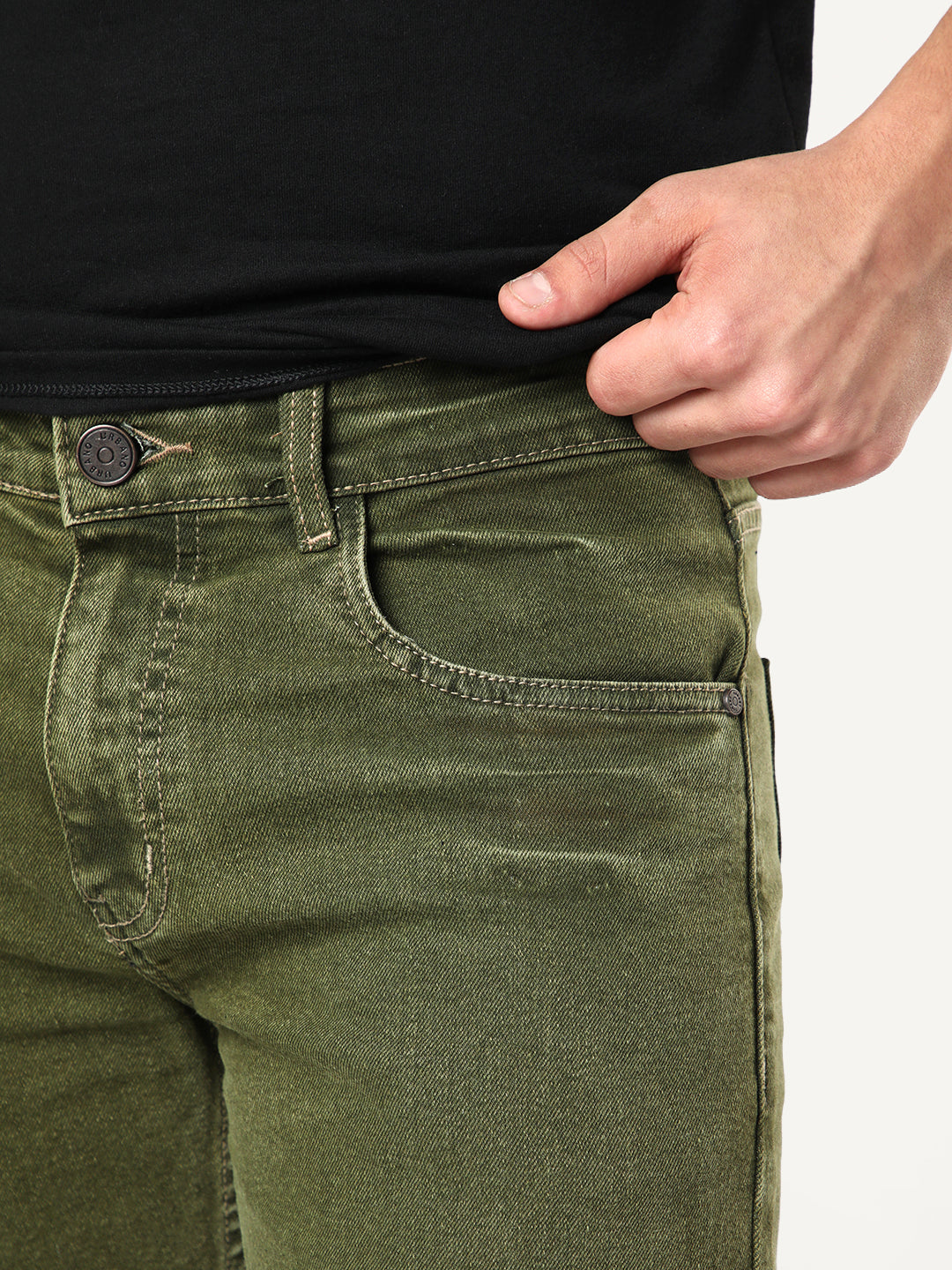 Men's Light Green Regular Fit Acid Washed Denim Jeans Stretchable