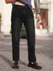 Men's Black Regular Fit Washed Cargo Jeans With 6 Pockets Stretchable