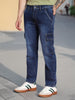 Men's Dark Blue Regular Fit Washed Cargo Jeans With 6 Pockets Stretchable