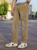 Men's Dark Khaki Regular Fit Washed Cargo Jeans With 6 Pockets Stretchable