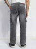 Men's Light Grey Regular Fit Washed Cargo Jeans With 6 Pockets Stretchable