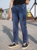 Men's Blue Regular Fit Washed Cargo Jeans With 6 Pockets Stretchable