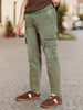 Men's Olive Green Regular Fit Washed Cargo Jeans With 6 Pockets Stretchable