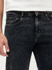 Men's Black Regular Fit Towel Washed Yellow Tint Denim Jeans Stretchable