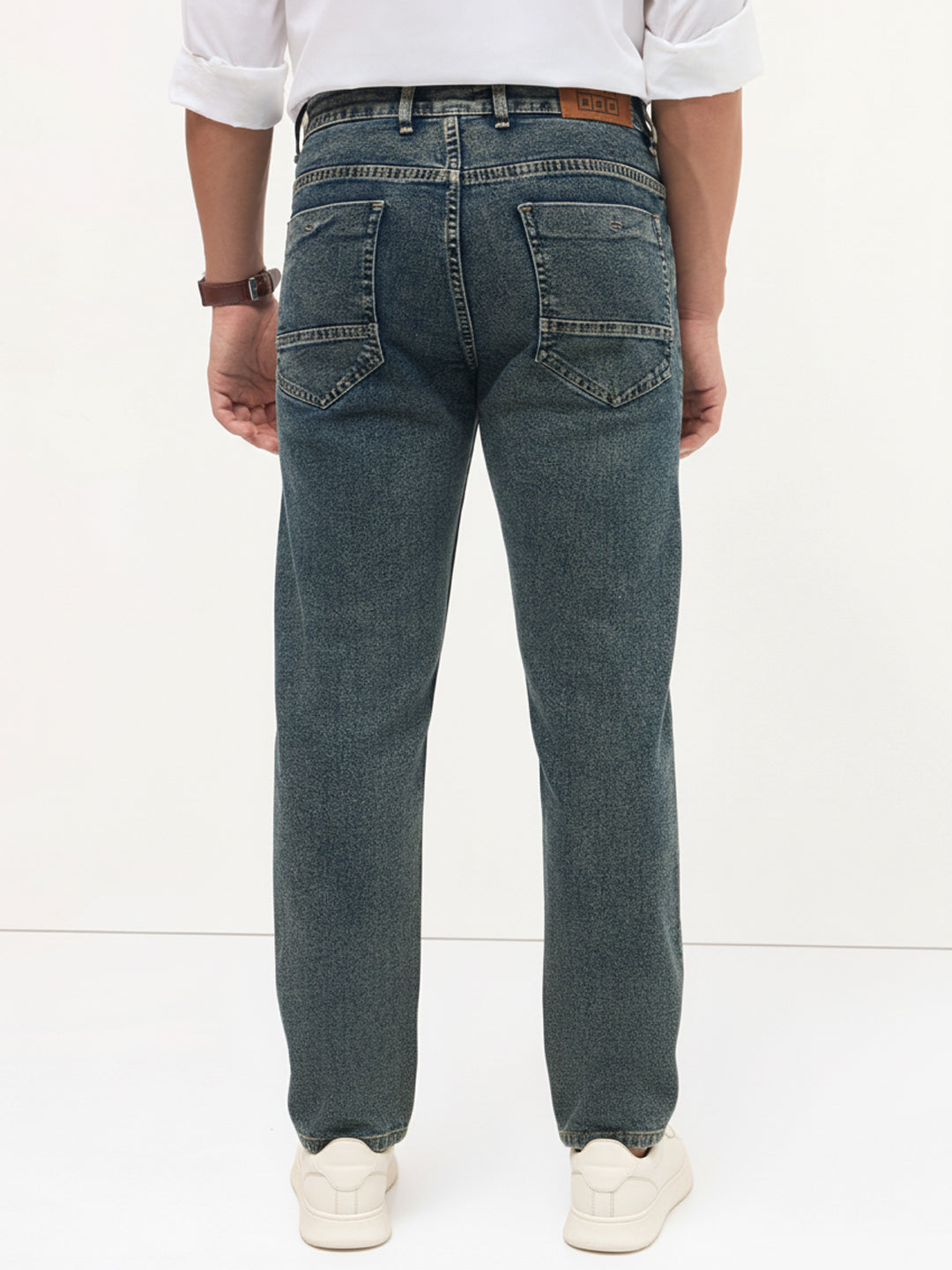 Men's Blue Regular Fit Towel Washed Yellow Tint Denim Jeans Stretchable