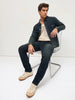 Men's Carbon Blue Regular Fit Whisker Wash Yellow Tint Denim Jeans Stretchable