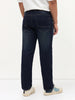 Men's Dark Blue Regular Fit Whisker Wash Yellow Tint Denim Jeans Stretchable