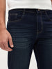 Men's Dark Blue Regular Fit Whisker Wash Yellow Tint Denim Jeans Stretchable