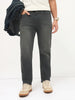 Men's Dark Grey Regular Fit Whisker Wash Yellow Tint Denim Jeans Stretchable