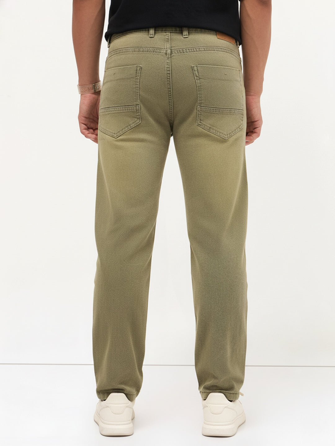 Men's Ice Grey Regular Fit Whisker Wash Yellow Tint Denim Jeans Stretchable