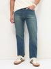 Men's Light Blue Regular Fit Whisker Wash Yellow Tint Denim Jeans Stretchable