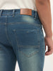 Men's Light Blue Regular Fit Whisker Wash Yellow Tint Denim Jeans Stretchable