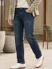 Men's Blue Regular Fit Whisker Wash Yellow Tint Denim Jeans Stretchable