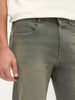 Men's Grey Regular Fit Whisker Wash Yellow Tint Denim Jeans Stretchable