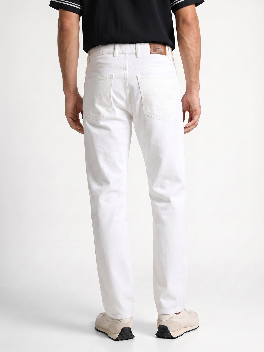 Men's White Relaxed Fit Washed Denim Jeans Non-Stretchable