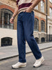 Men's Dark Blue Relaxed Fit Washed Denim Jeans Non-Stretchable