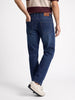 Men's Dark Blue Relaxed Fit Washed Denim Jeans Non-Stretchable