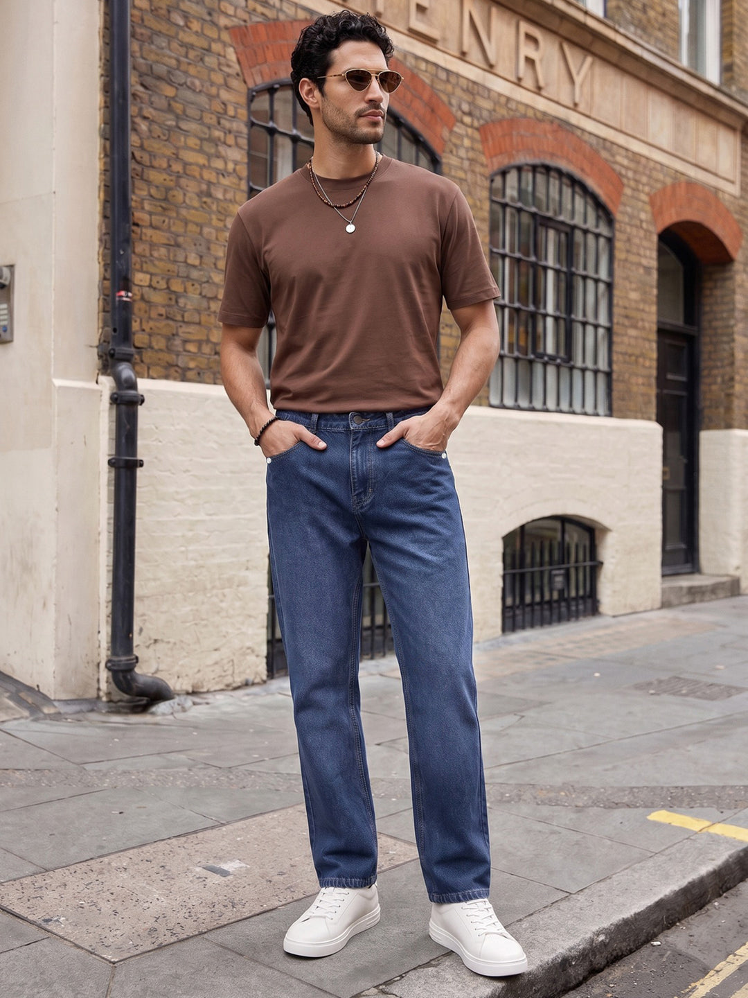Men's Blue Relaxed Fit Washed Denim Jeans Non-Stretchable