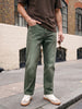 Men's Olive Relaxed Fit Washed Denim Jeans Non-Stretchable