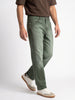 Men's Olive Relaxed Fit Washed Denim Jeans Non-Stretchable