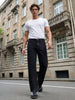 Men's Black Relaxed Fit Washed Denim Jeans Non-Stretchable