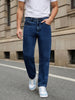 Men's Dark Blue Relaxed Fit Washed Denim Jeans Non-Stretchable