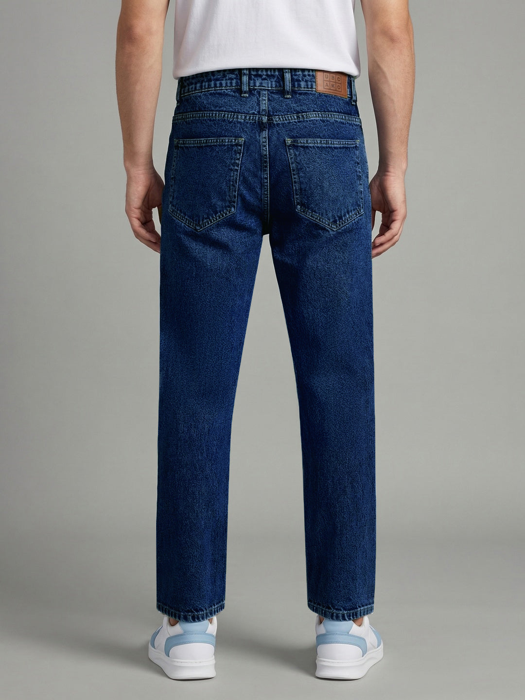 Men's Dark Blue Relaxed Fit Washed Denim Jeans Non-Stretchable