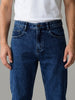 Men's Dark Blue Relaxed Fit Washed Denim Jeans Non-Stretchable