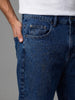 Men's Dark Blue Relaxed Fit Washed Denim Jeans Non-Stretchable