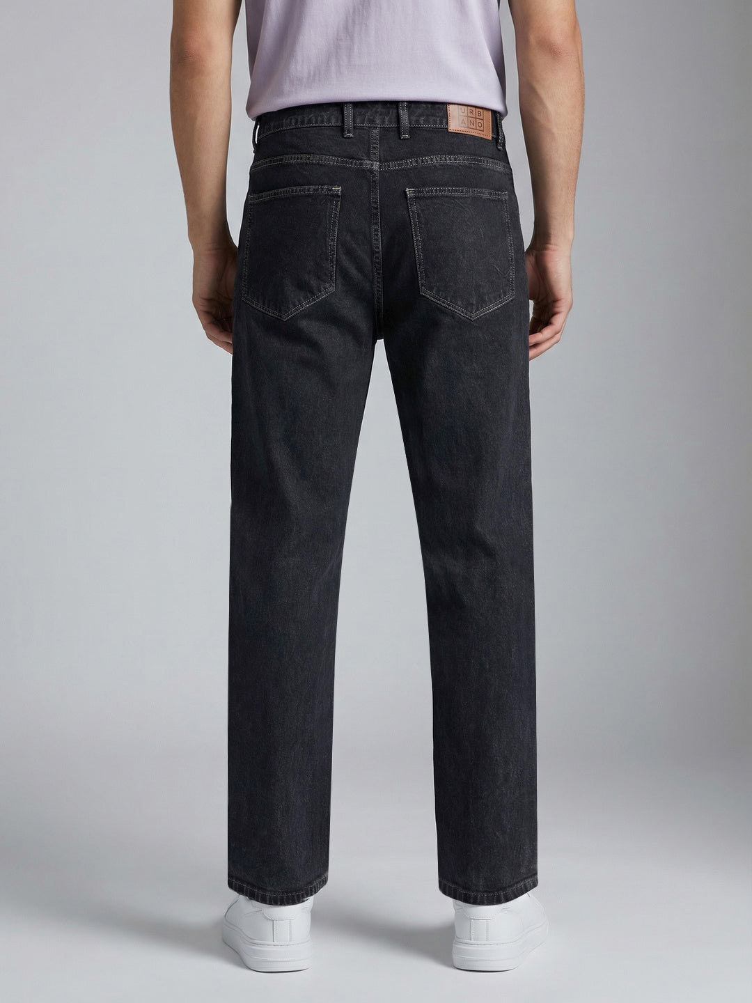 Men's Dark Grey Relaxed Fit Washed Denim Jeans Non-Stretchable