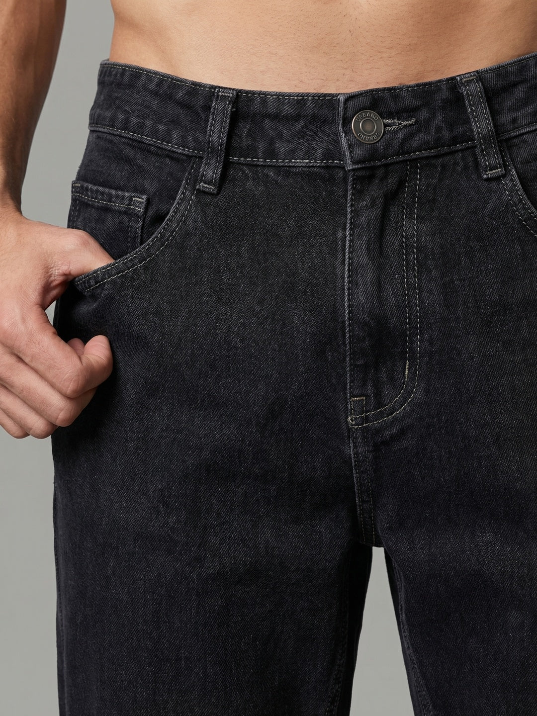 Men's Dark Grey Relaxed Fit Washed Denim Jeans Non-Stretchable