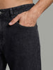 Men's Dark Grey Relaxed Fit Washed Denim Jeans Non-Stretchable