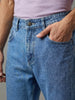 Men's Ice Blue Relaxed Fit Washed Denim Jeans Non-Stretchable
