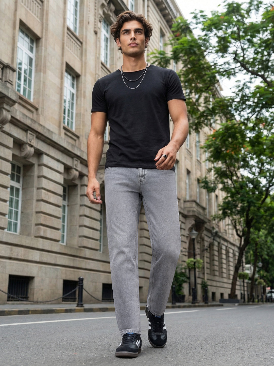 Men's Ice Grey Relaxed Fit Washed Denim Jeans Non-Stretchable