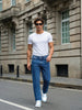 Men's Light Blue Relaxed Fit Washed Denim Jeans Non-Stretchable
