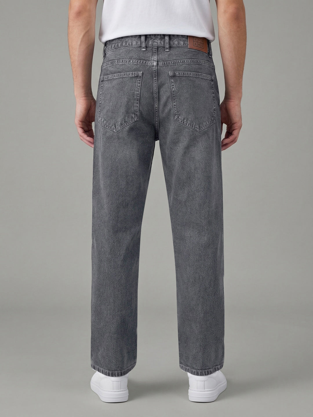 Men's Light Grey Relaxed Fit Washed Denim Jeans Non-Stretchable