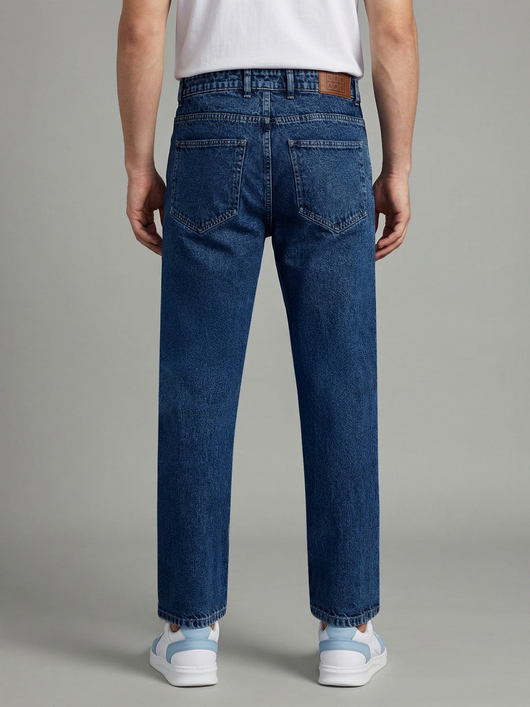 Men's Blue Relaxed Fit Washed Denim Jeans Non-Stretchable